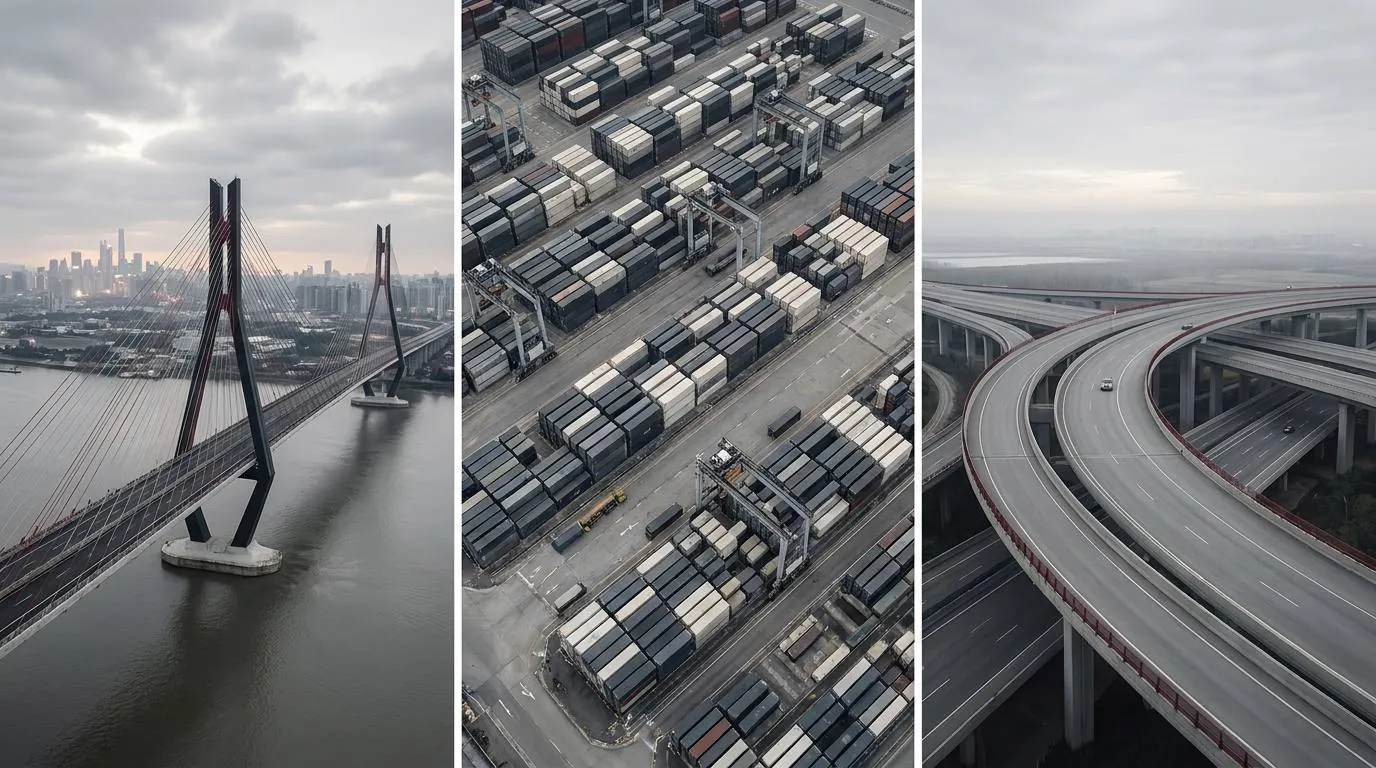 Bridge, container port and motorway infrastructure