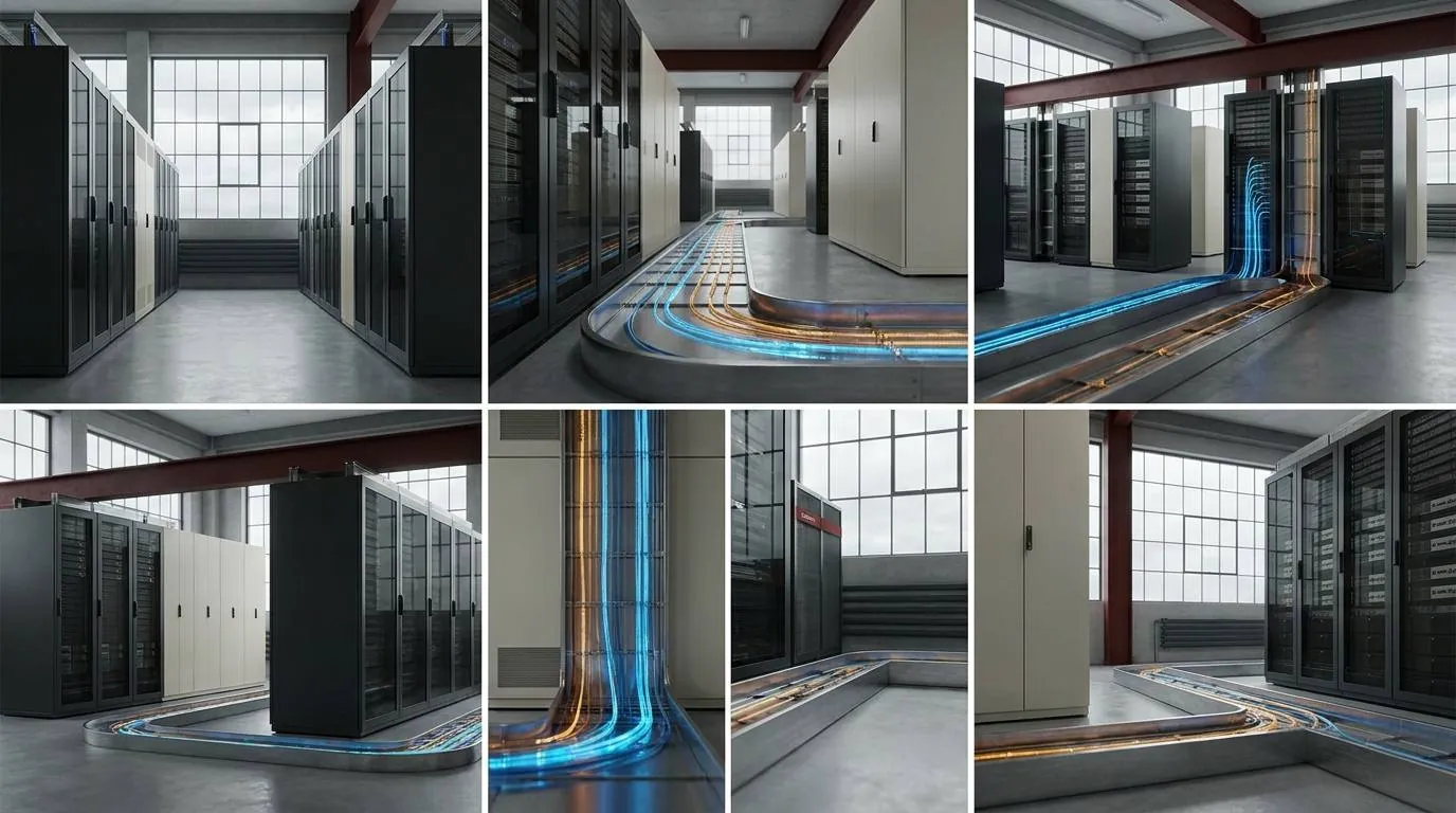 Data centre halls with illuminated network conduits